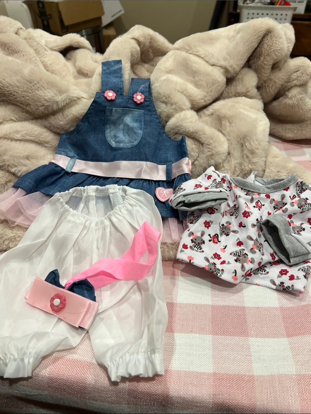 Pink & Denim Floral Tulle Dress with Bow Accent